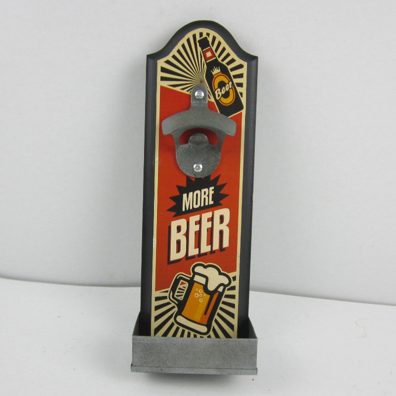 Wandmontage Holz Plaque Beer Bottle Opener mit Cap Catcher